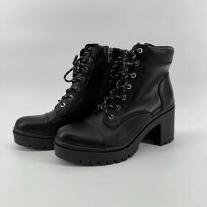 Nine West Women’s Black Leather Combat Boots Size 10M Grunge Emo Fashion Style